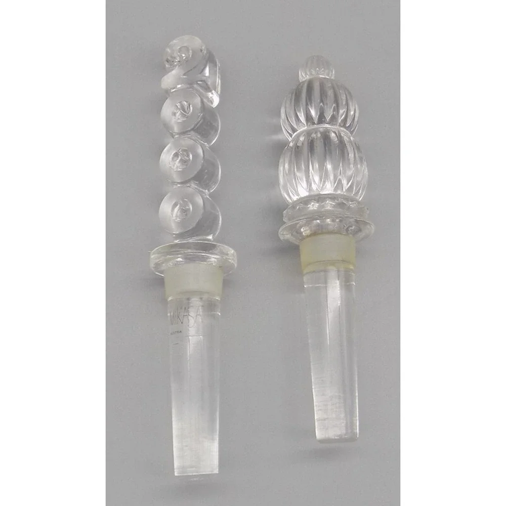 2 Mikasa Lead Crystal Wine Bottle Stoppers Monterey & 2000 Y2K Millennium Vtg